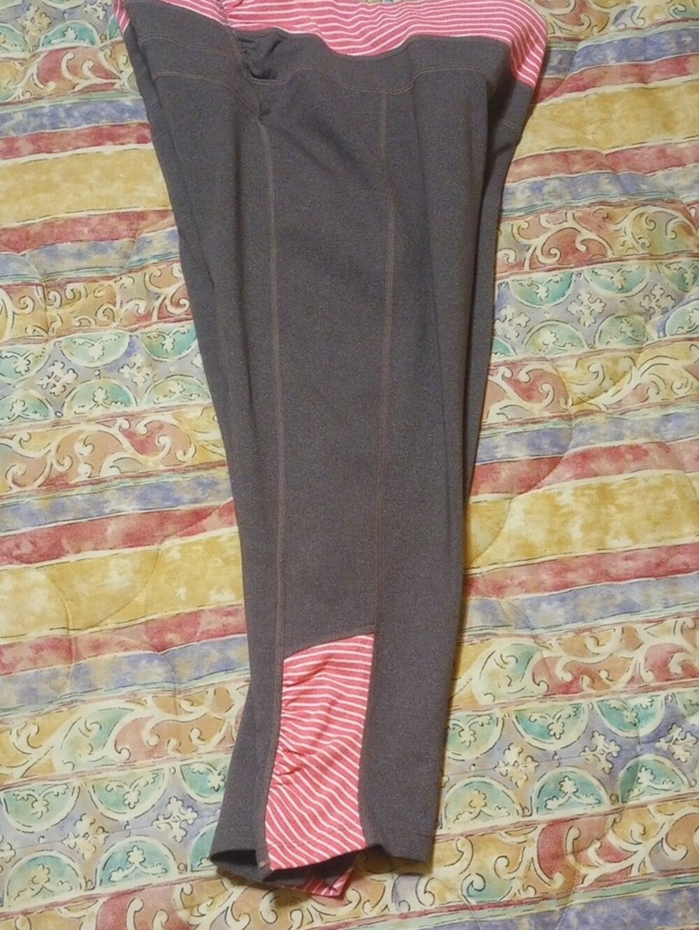 Athleta Gray Capri Leggings with Peach Waist Trim - Picture 3 of 3
